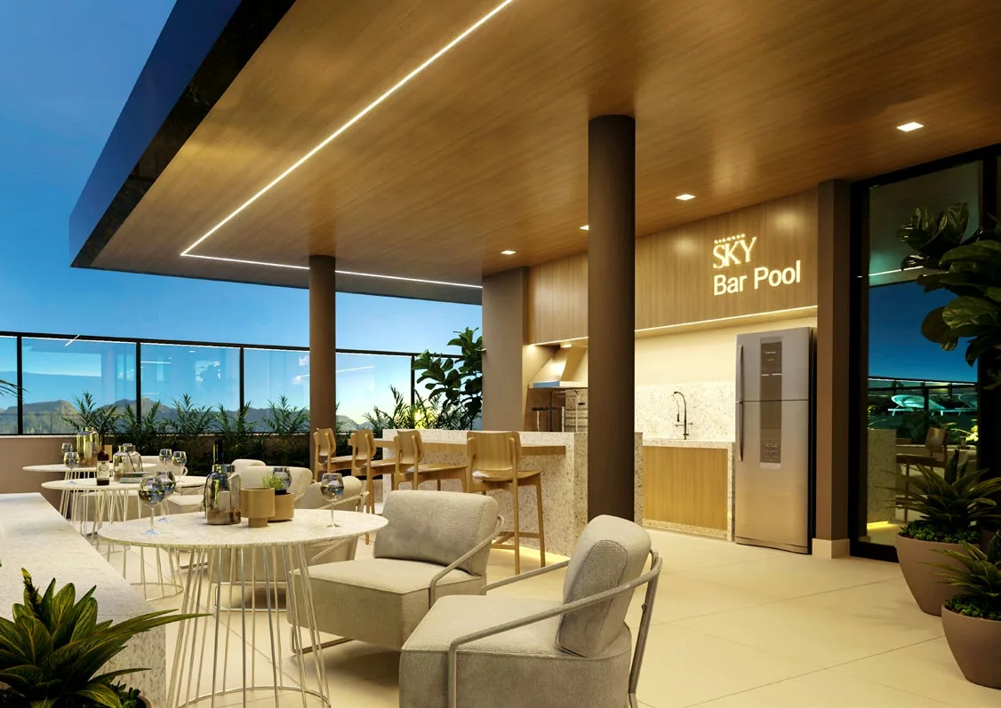 Sky Bar Pool, bar ao lado da piscina com mesas e poltronas